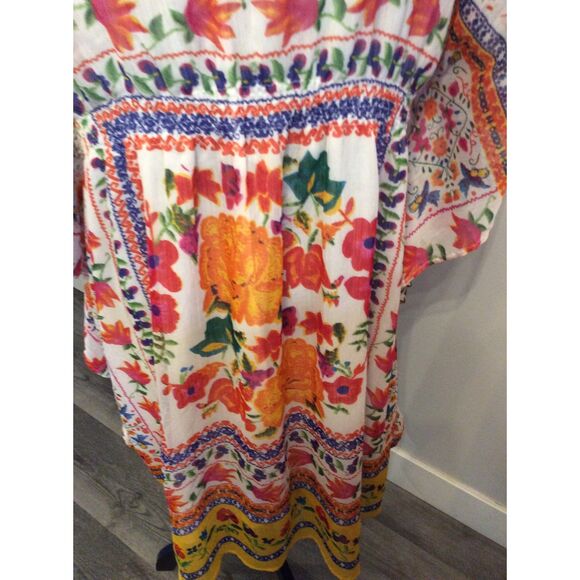 Plus Size 1X Womens Kaftan boho V Neck floral Midi vaca beach Speed control NY - Picture 5 of 10